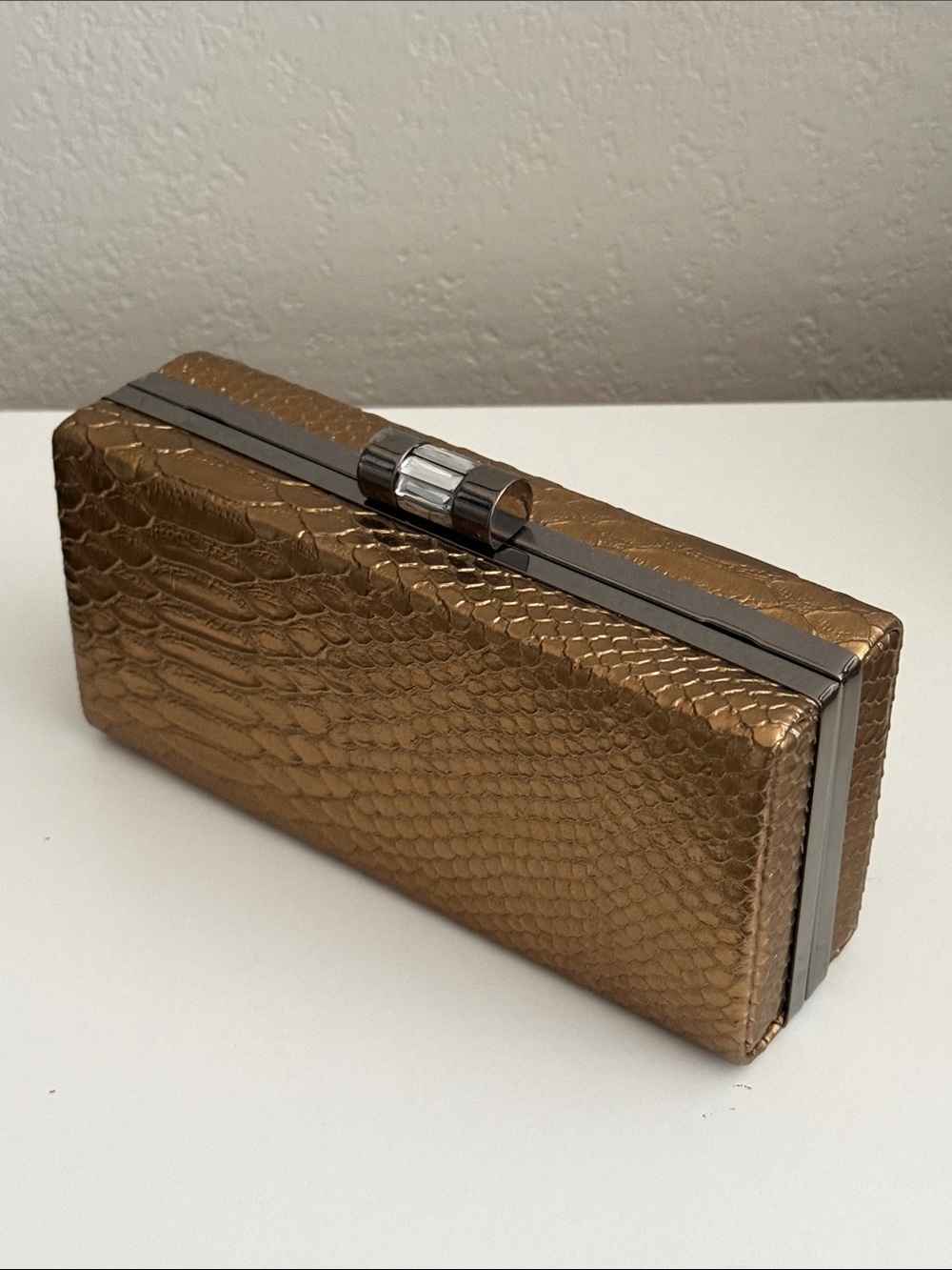 Bronze Snake-Embossed Clutch Evening Bag